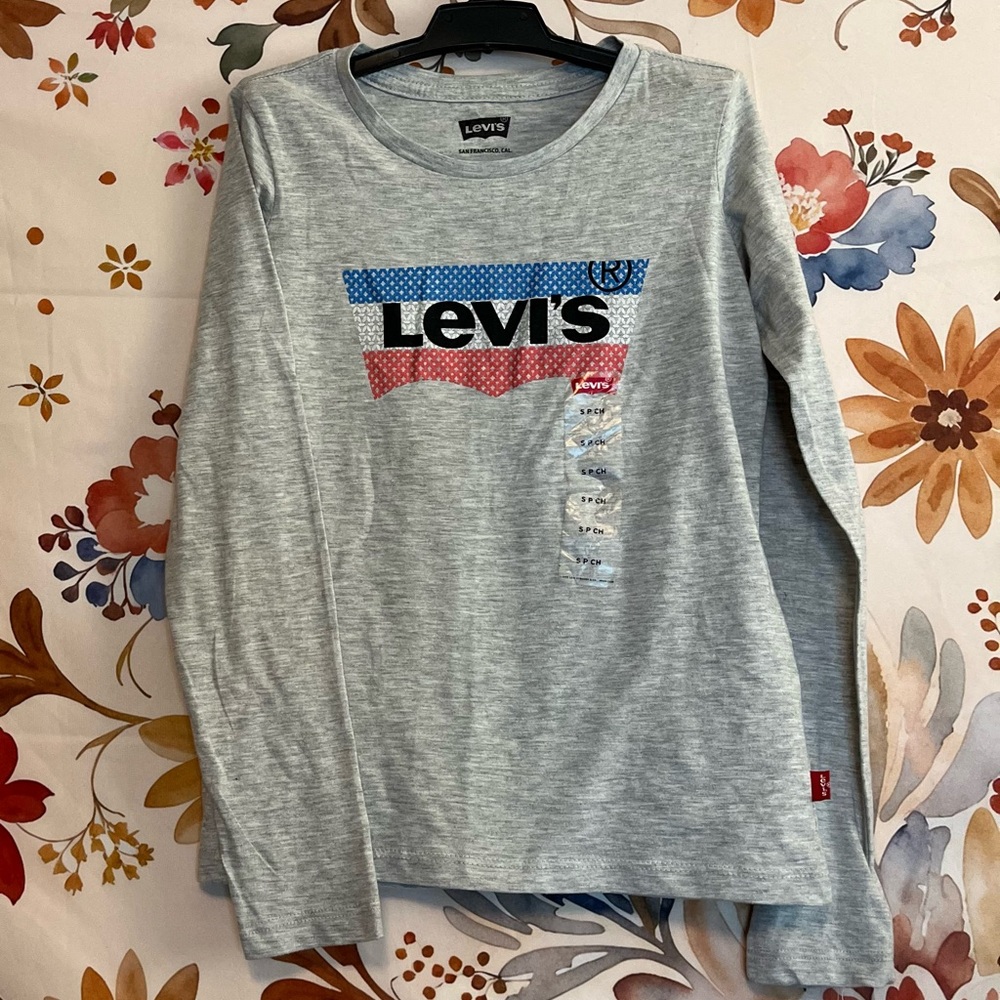 NWT Levi’s Girls S Long Sleeve Grey Lightweight School Casual Classic Tee